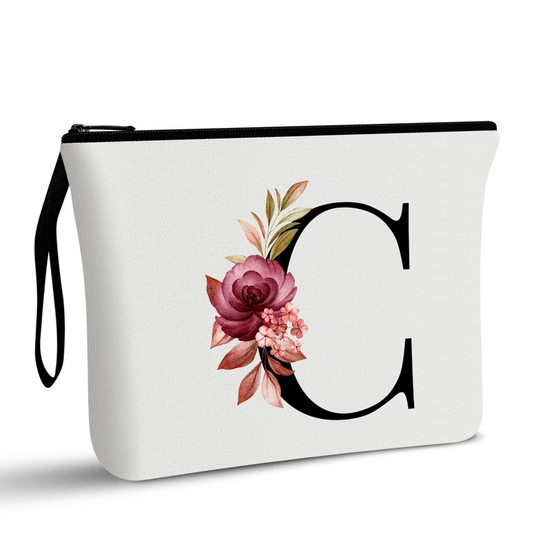 Vavabox AZ Personalized Makeup Bag Birthday Gifts for Women Mom Gifts for Best Friend Bride Bridesmaid Cosmetic bag C White